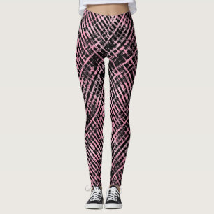 Chequered Pattern -06P.Pink Black BG Leggings