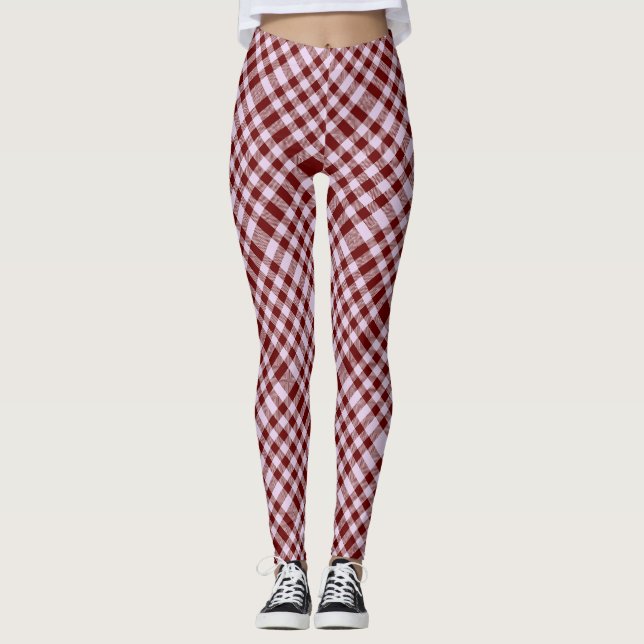 Chequered pattern 08 DRed BG Leggings (Front)