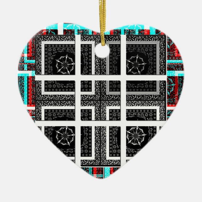 Chequered Pattern Art Print Ceramic Tree Decoration (Front)