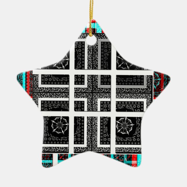 Chequered Pattern Art Print Ceramic Tree Decoration (Front)