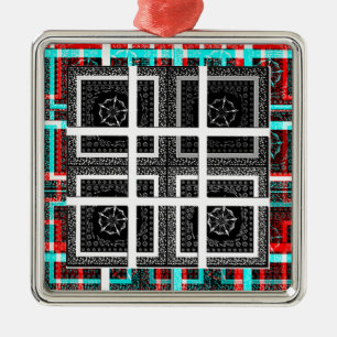 Chequered Pattern Art Print Metal Ornament