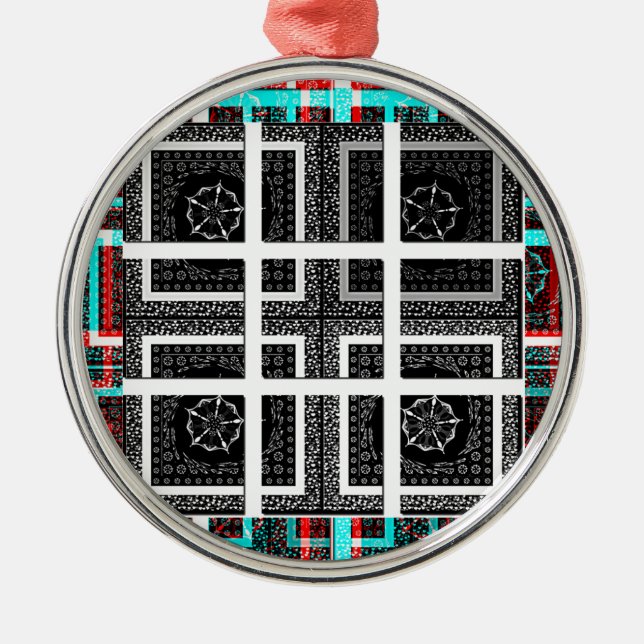 Chequered Pattern Art Print Metal Tree Decoration (Front)