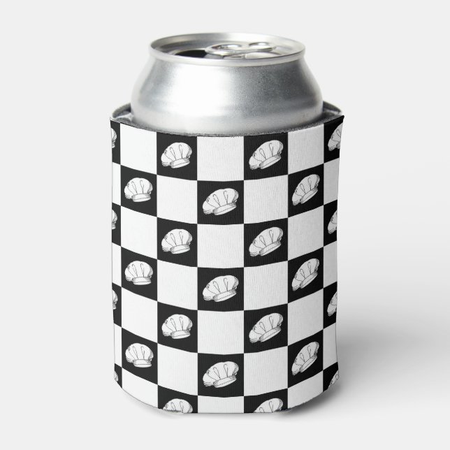 Chequered Pattern Chef Hats Birthday Beer Can Cooler (Can Front)