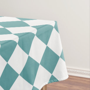 Chequered Pattern Cool Cadet Blue White Retro Chic Tablecloth
