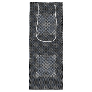 Chequered pattern diagonal 2tones.bx4x4 BLK BG Wine Gift Bag