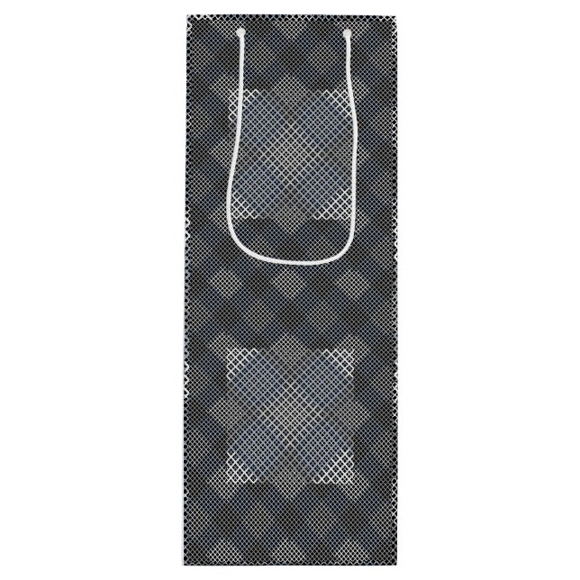 Chequered pattern diagonal 2tones.bx4x4 BLK BG Wine Gift Bag (Front)