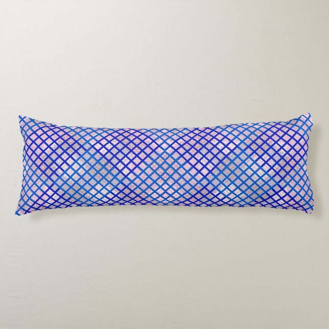 Chequered pattern diagonal Blue 02.w Lpink BG Body Cushion (Front)