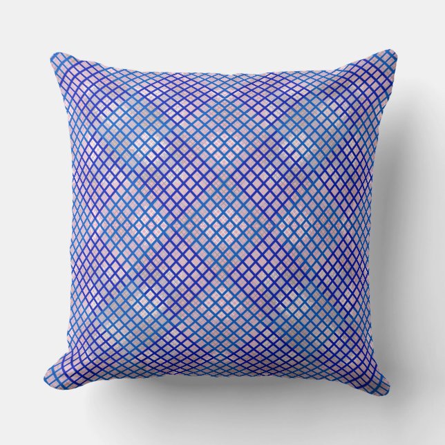 Chequered pattern diagonal Blue 02.w Lpink BG Cushion (Front)