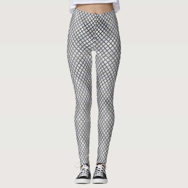 Chequered pattern diagonal grey 02.w Offwhite BG Leggings (Front)