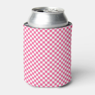 Chequered Pattern Girly Geometric Pink And White Can Cooler