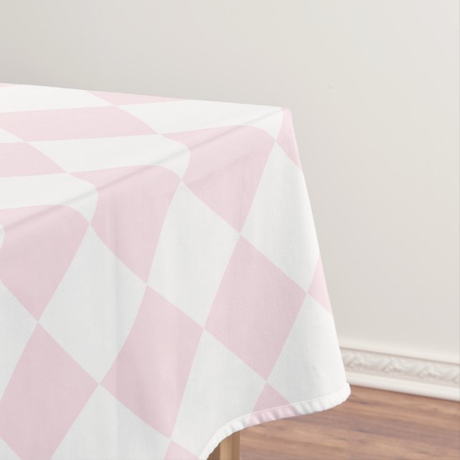 Chequered Pattern Girly Pink White Dining Table Tablecloth (In Situ)