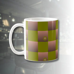 Chequered pattern in brown and olive green coffee mug