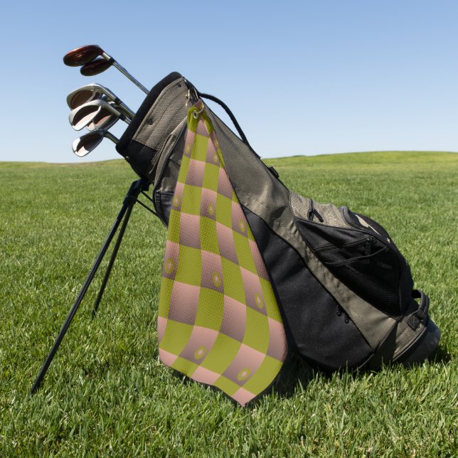 Chequered pattern in brown and olive green golf towel (Green)