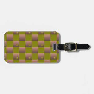 Chequered pattern in brown and olive green luggage tag