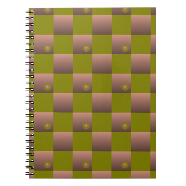 Chequered pattern in brown and olive green notebook (Front)