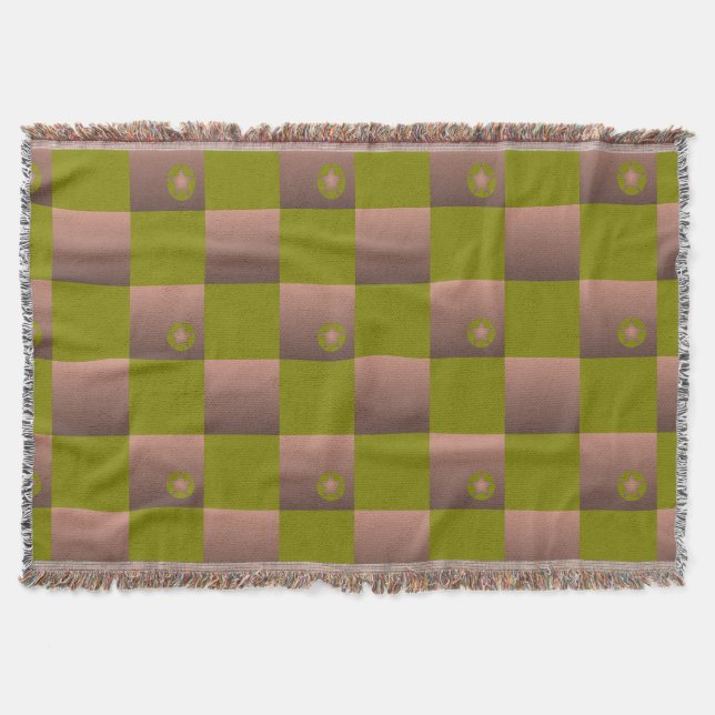 Chequered pattern in brown and olive green throw blanket (Front)