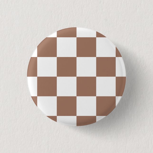Chequered Pattern in White and Mocha Mousse 3 Cm Round Badge (Front)