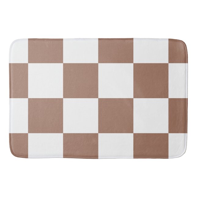Chequered Pattern in White and Mocha Mousse Bath Mat (Front)