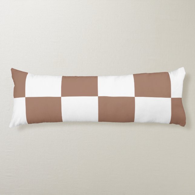 Chequered Pattern in White and Mocha Mousse Body Cushion (Front)