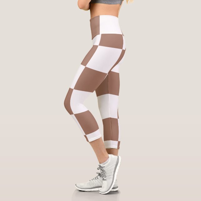 Chequered Pattern in White and Mocha Mousse Capri Leggings (Left)