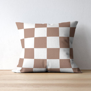 Chequered Pattern in White and Mocha Mousse Cushion