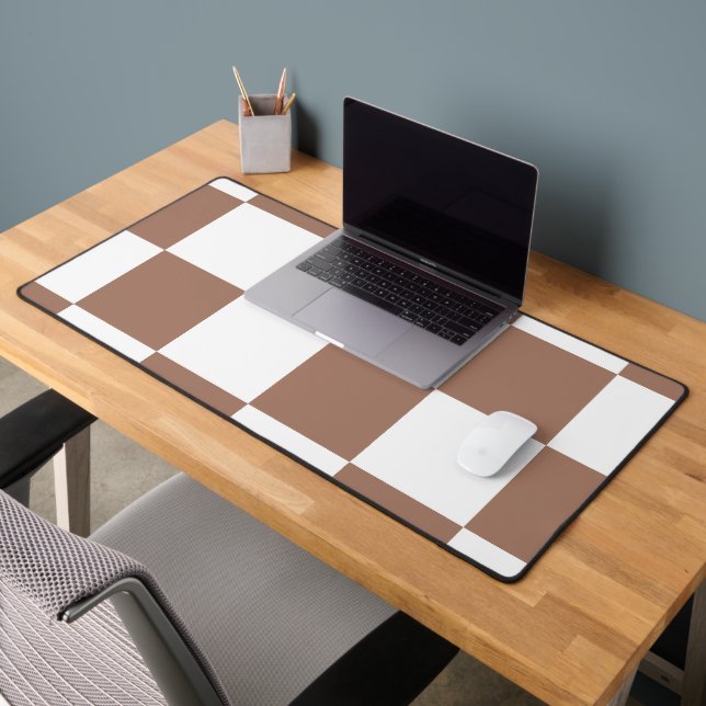 Chequered Pattern in White and Mocha Mousse Desk Mat (Office 2)