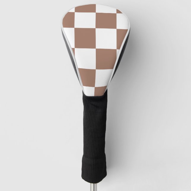 Chequered Pattern in White and Mocha Mousse Golf Head Cover (Front)
