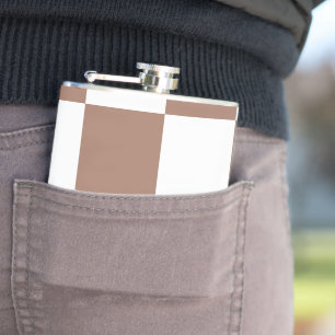 Chequered Pattern in White and Mocha Mousse Hip Flask