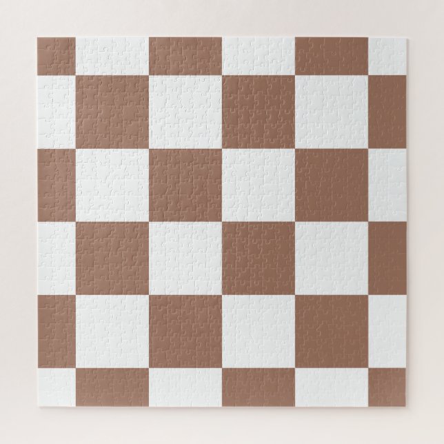 Chequered Pattern in White and Mocha Mousse Jigsaw Puzzle (Vertical)