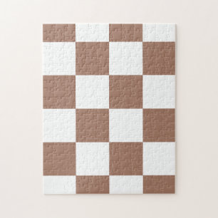 Chequered Pattern in White and Mocha Mousse Jigsaw Puzzle