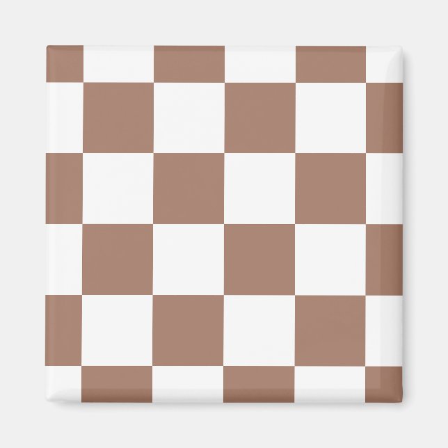 Chequered Pattern in White and Mocha Mousse Magnet (Front)
