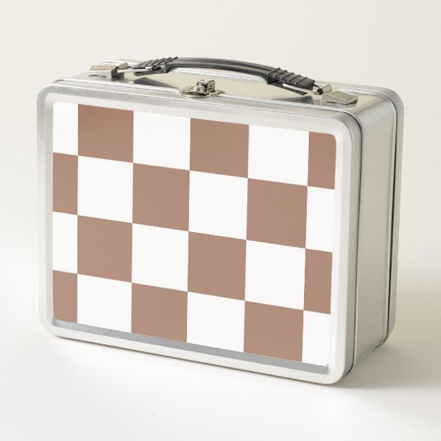 Chequered Pattern in White and Mocha Mousse Metal Lunch Box (Front)