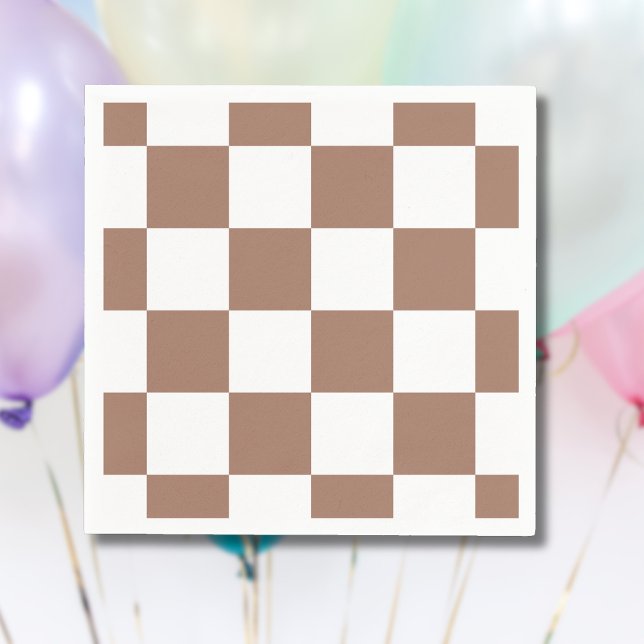 Chequered Pattern in White and Mocha Mousse Napkin (Creator Uploaded)