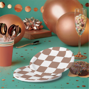 Chequered Pattern in White and Mocha Mousse Paper Plate