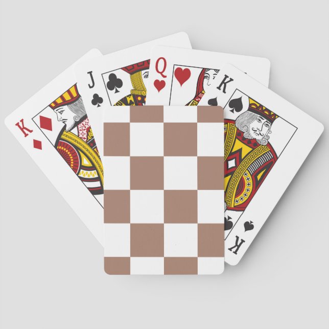 Chequered Pattern in White and Mocha Mousse Playing Cards (Back)