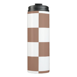 Chequered Pattern in White and Mocha Mousse Thermal Tumbler