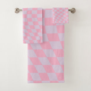 Chequered Pattern Lilac Pink Check Chequerboard Bath Towel Set
