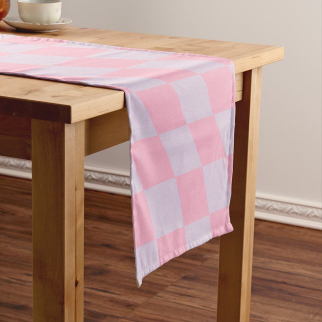 Chequered Pattern Lilac Pink Check Chequerboard Short Table Runner (In Situ)