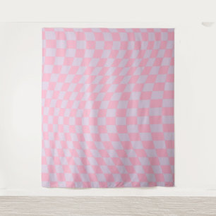 Chequered Pattern Lilac Pink Check Chequerboard Tapestry