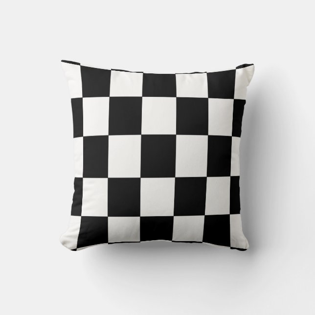 Chequered Pattern Modern Black White Cushion (Front)