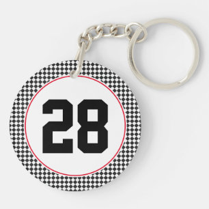 Chequered Pattern NUMBER Sports Racing Age Red Key Ring
