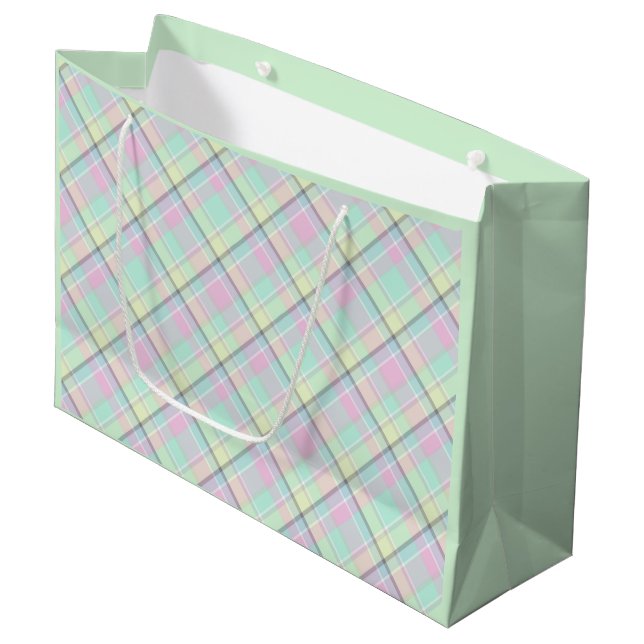 Chequered pattern of caramel colours. large gift b bag (Front Angled)