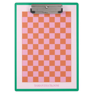 Chequered Pattern Orange Pink Clipboard