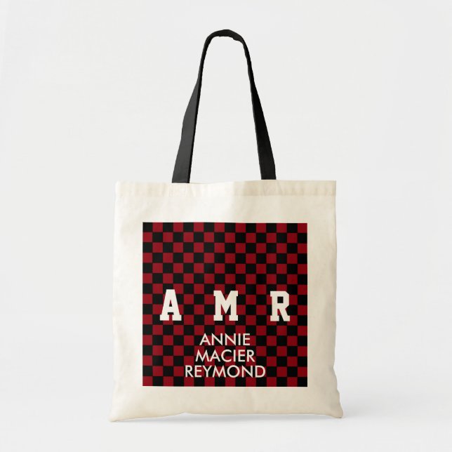 chequered pattern personalised monogram tote bag (Front)