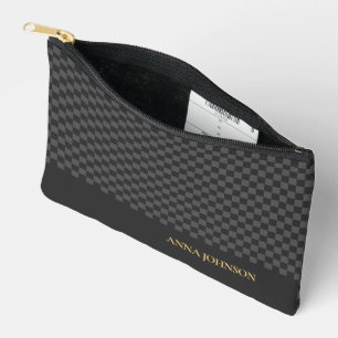 Chequered Pattern Personalised Name Accessory Pouch