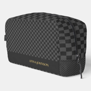 Chequered Pattern Personalised Name Dopp Kit