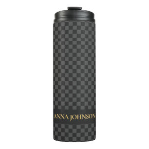 Chequered Pattern Personalised Name Thermal Tumbler