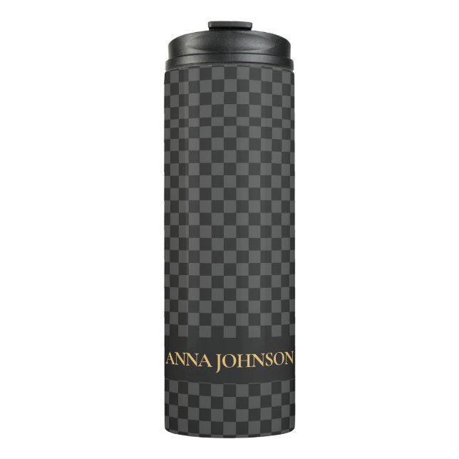 Chequered Pattern Personalised Name Thermal Tumbler (Front)