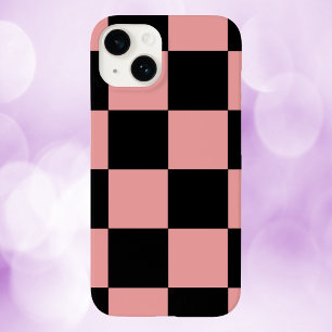 Chequered Pattern Pink and Black Squares iPhone 14 Case