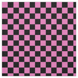 Chequered Pattern Pink Black Glitter, Trendy Chic Fabric